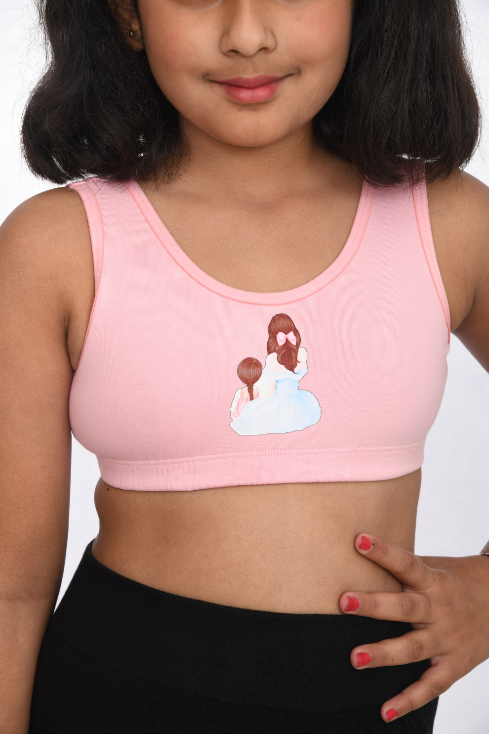 teen age training printed sports bra, age 8 to 18, soft cotton durable pink  broad view