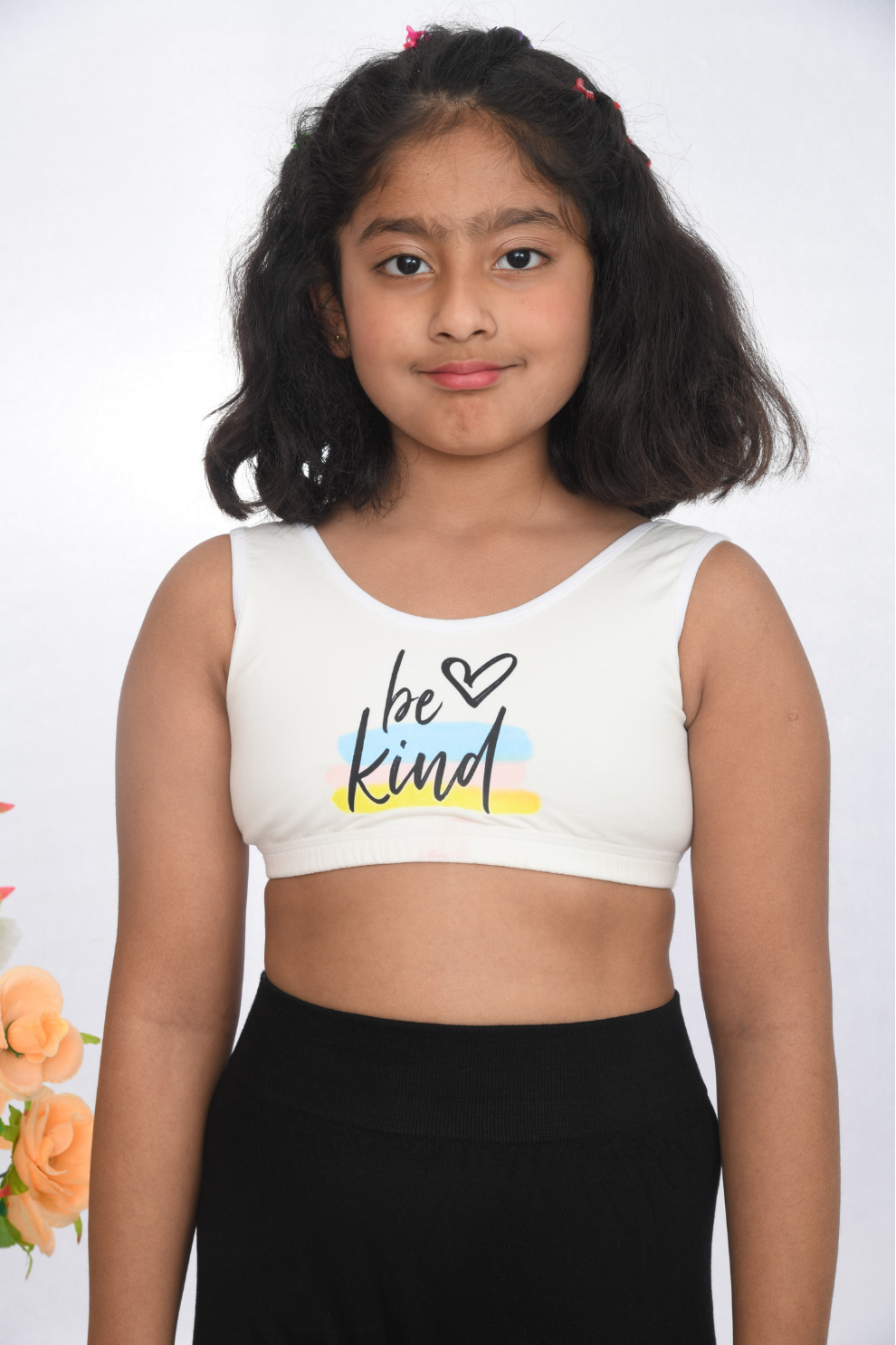 Growing girls training sports innerwear, age 8 to 18, soft cotton white  front view