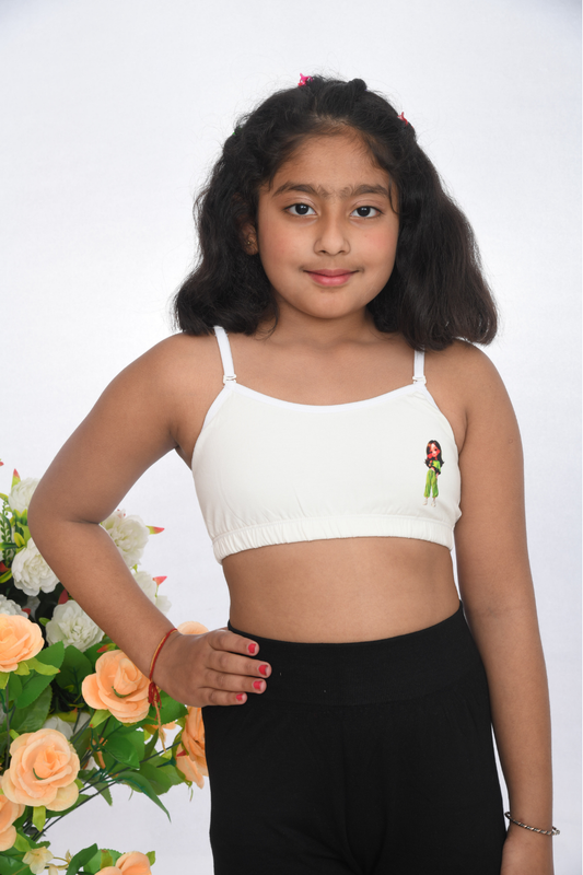 Printed Strap Starter Bra – White