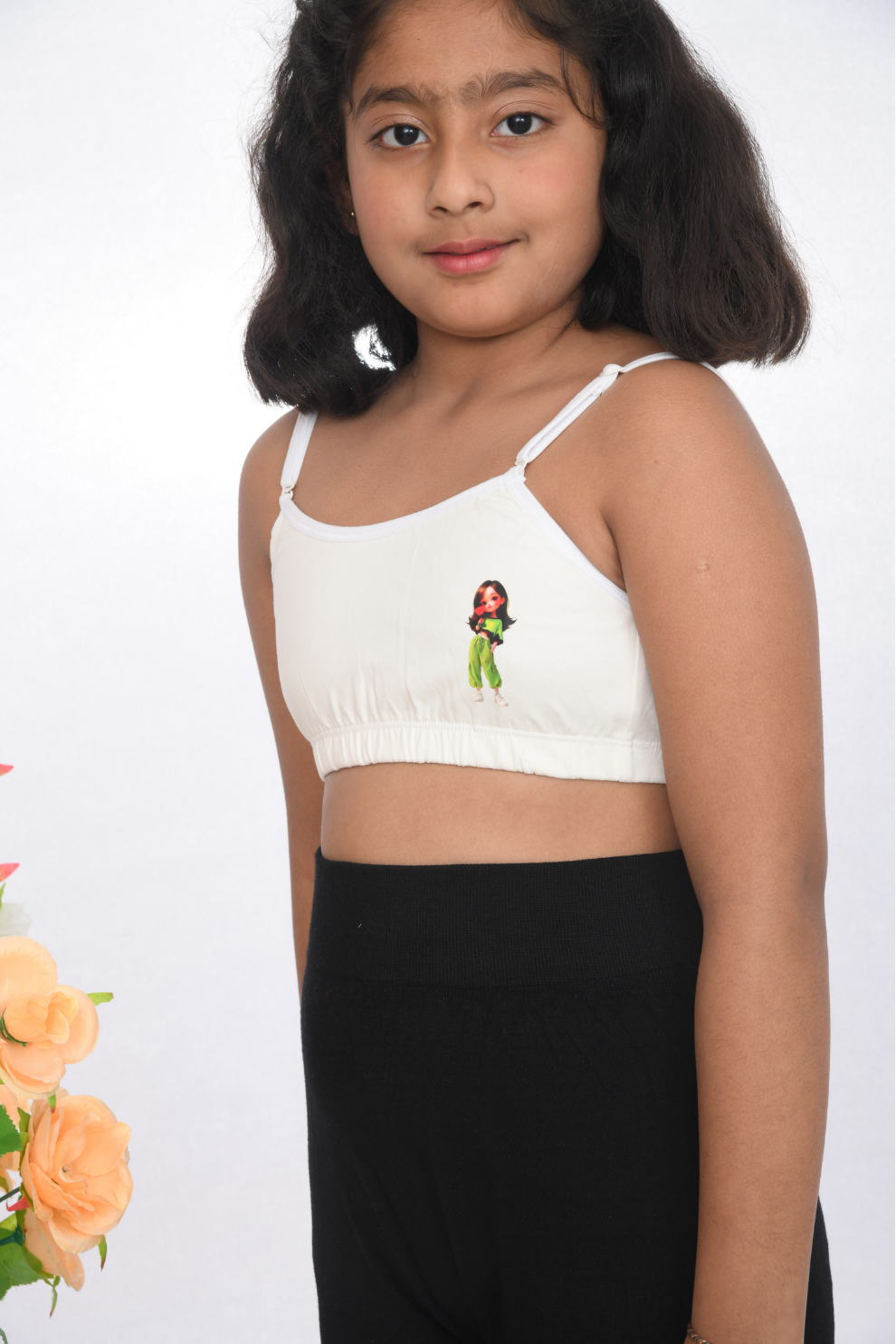 Suno Chanda white printed training bra for girls colourful character design side view