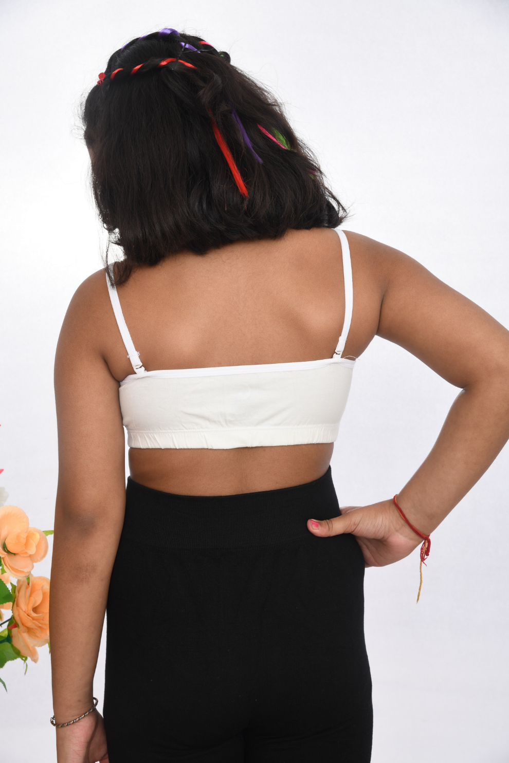 Suno Chanda white printed training bra for girls colourful character design back view