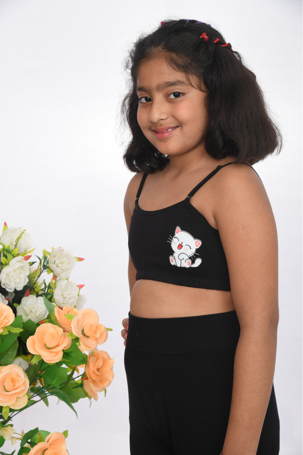 Suno Chanda black printed training bra for girls colourful character design side view