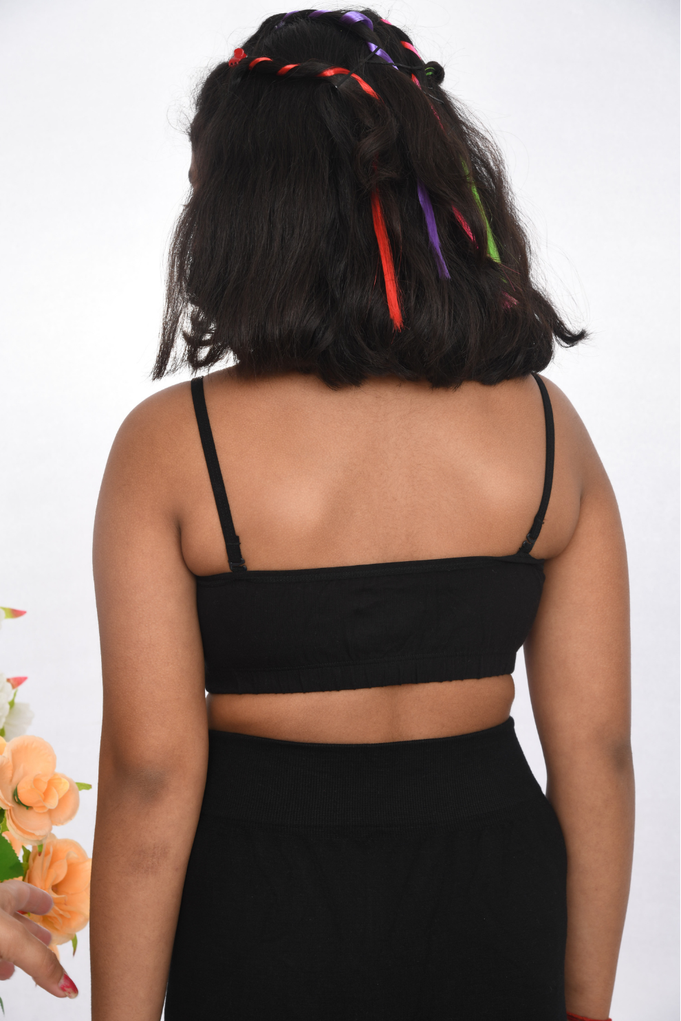 Suno Chanda black printed training bra for girls colourful character design back view
