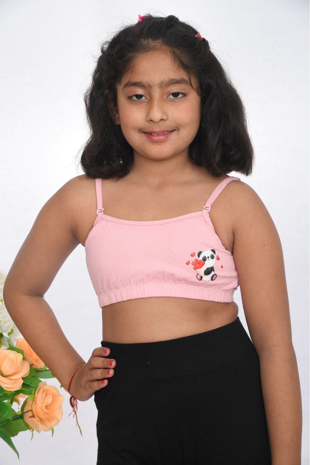 Suno Chanda pink printed training bra for girls colourful character design front view