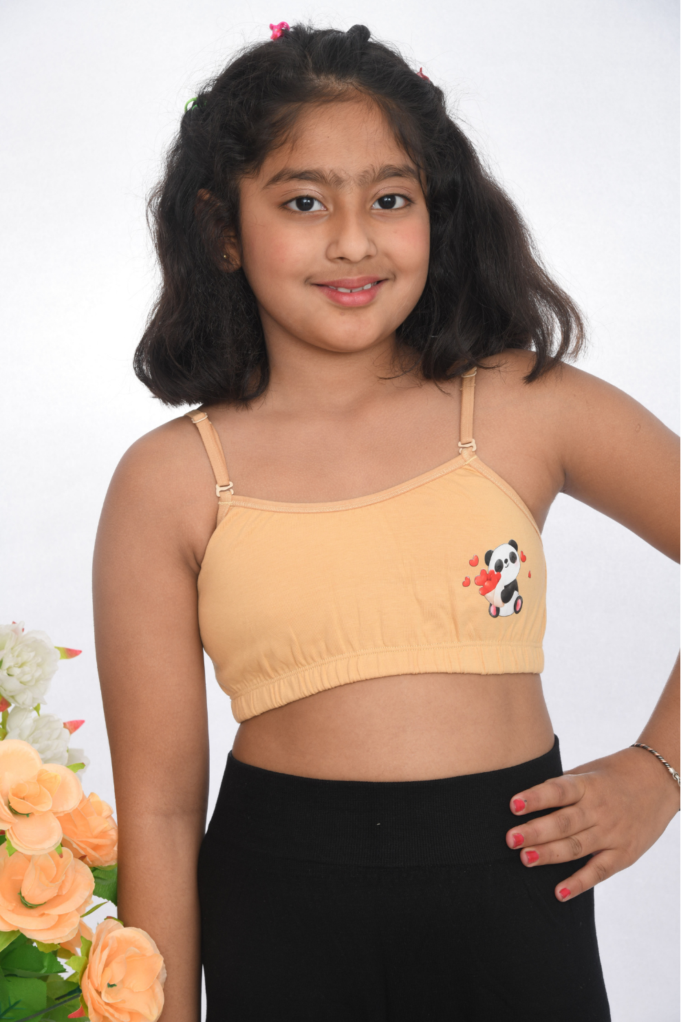 Suno Chanda beige printed training bra for girls colourful character design Front view