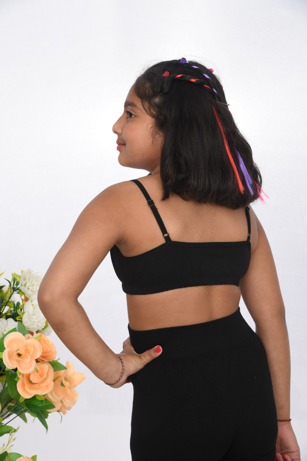 Suno Chanda starter teen bra flat padded first bra for girls comfortable fit black back view
