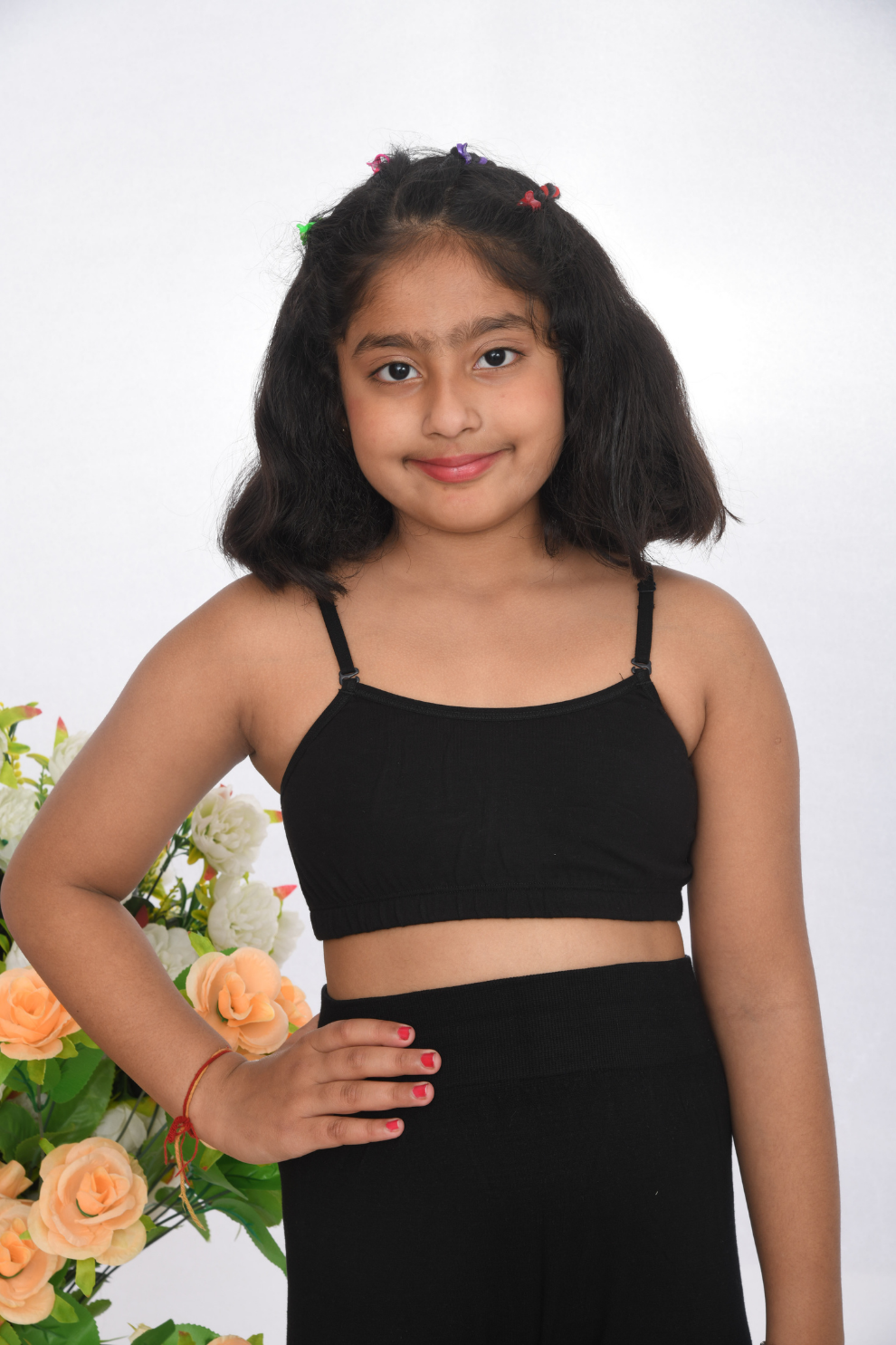 Suno Chanda plain strap training bra for girls soft beginner bra Black front view