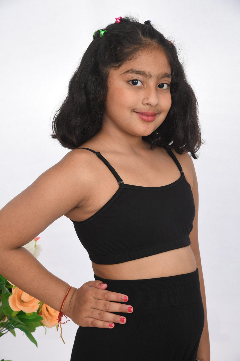 Suno Chanda plain strap beginner bra for girls soft beginner bra Black side view