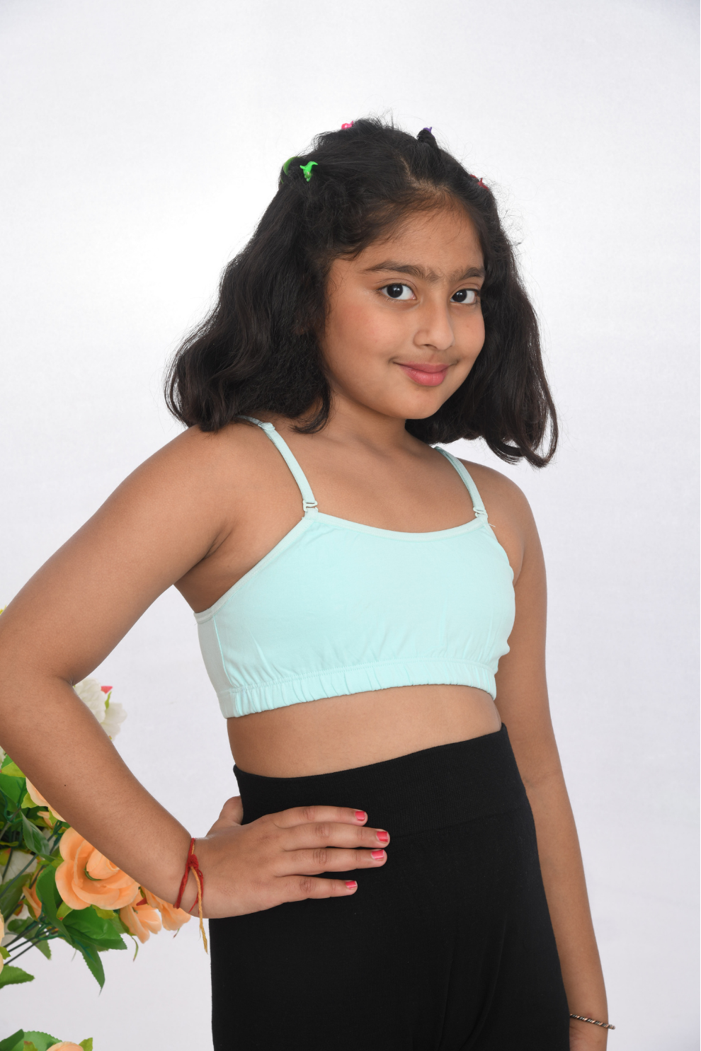 Suno Chanda plain strap training bra for girls soft beginner bra sea green side view