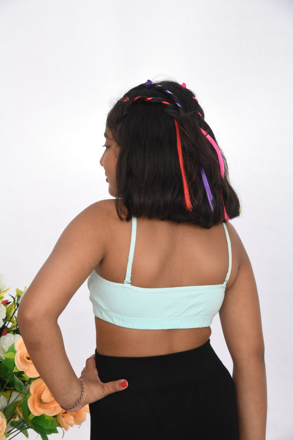 Suno Chanda plain strap training bra for girls soft beginner bra sea green back view