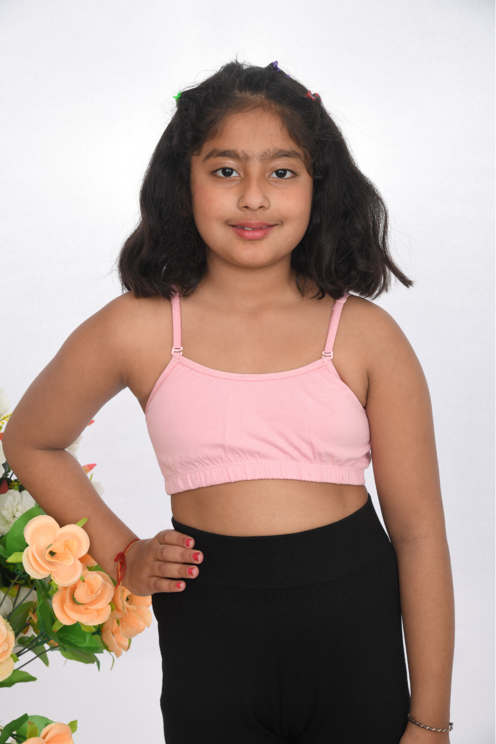 Suno Chanda plain strap starter bra for girls soft beginner bra pink front view