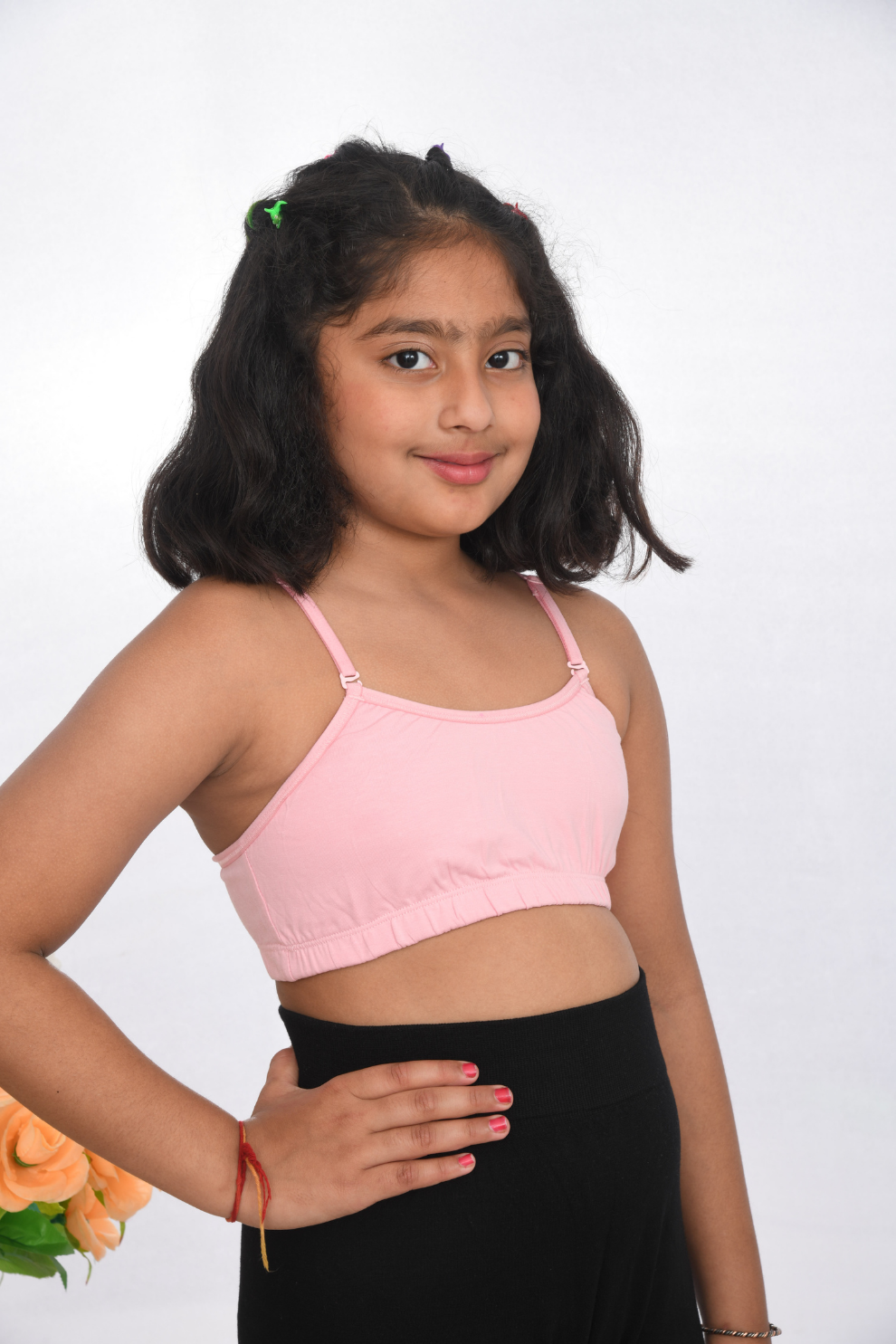 Suno Chanda plain strap training bra for girls soft beginner bra pink side view