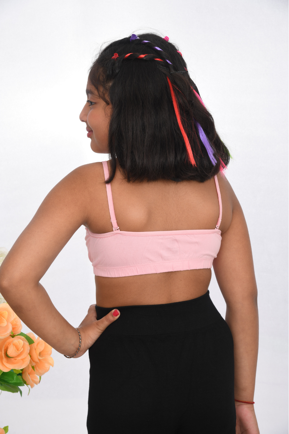 Suno Chanda solid strap training bra for girls soft beginner bra pink back view