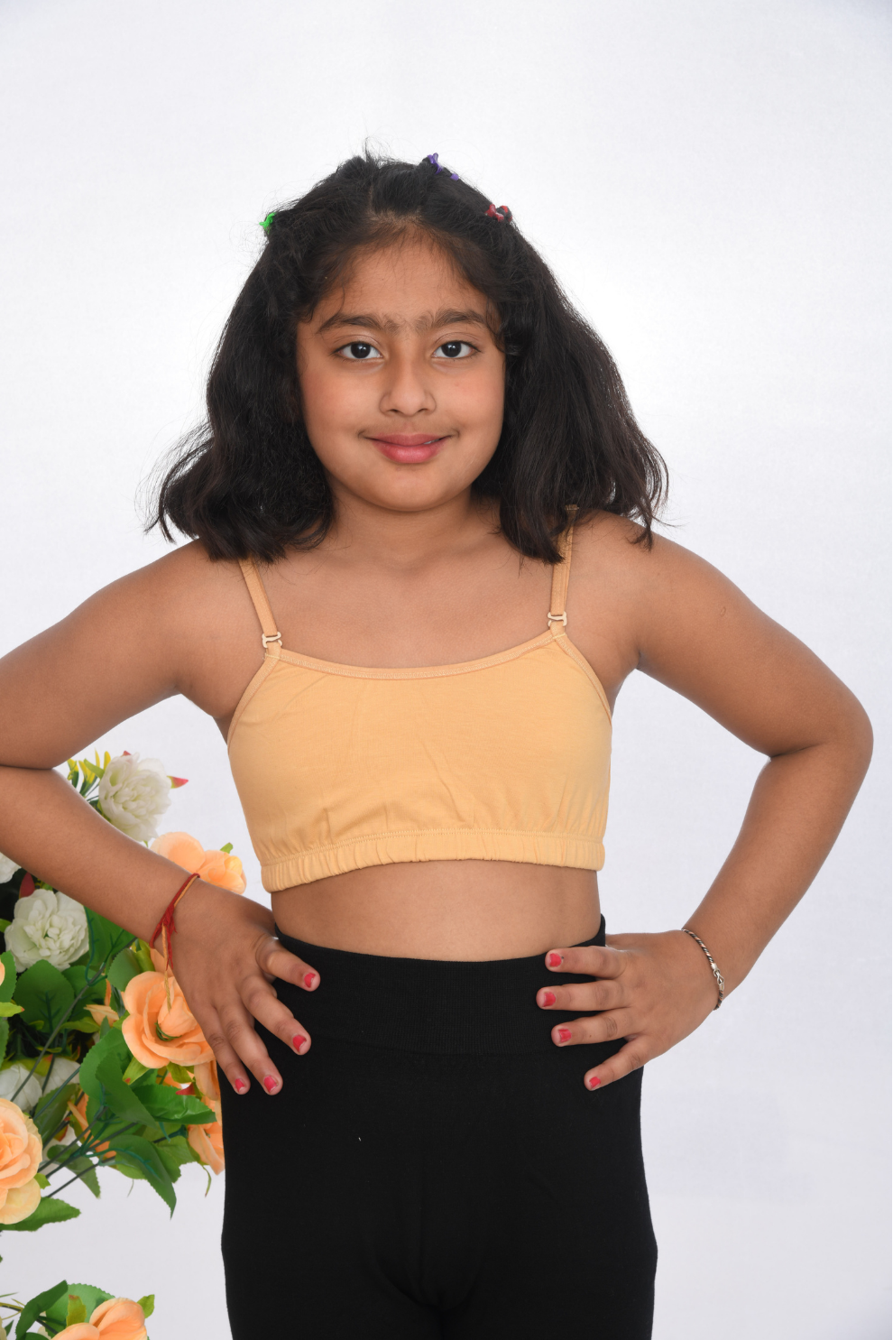 Suno Chanda plain strap her first bra for girls soft beginner bra beige front view