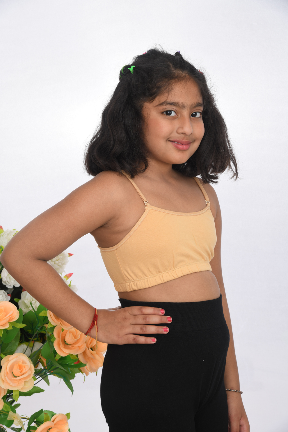 Suno Chanda plain strap training bra for girls soft beginner bra beige side view