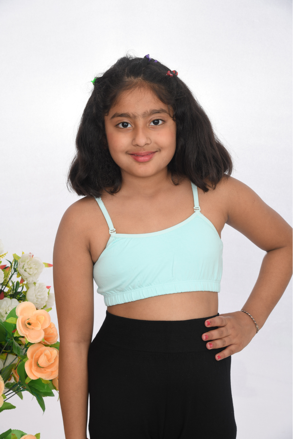 Sea green lace strap training bra for girls soft cotton kids innerwear Suno Chanda Front view