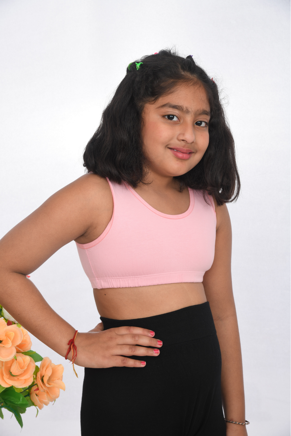 teen-preteen school going first training sports bra pink side view