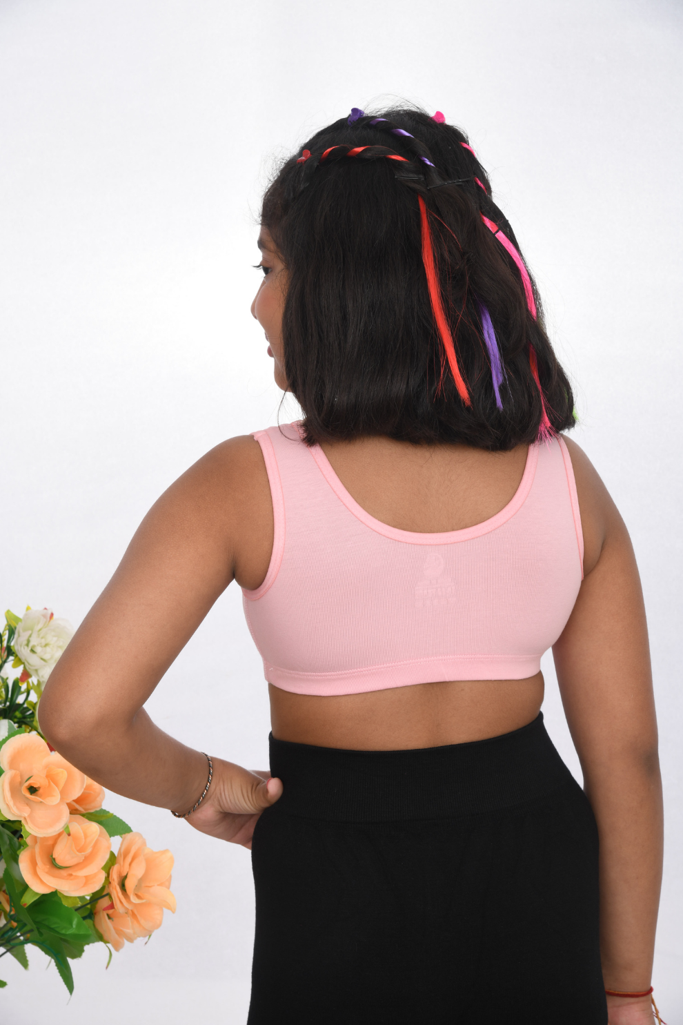 teen-preteen school going first training sports bra pink back view