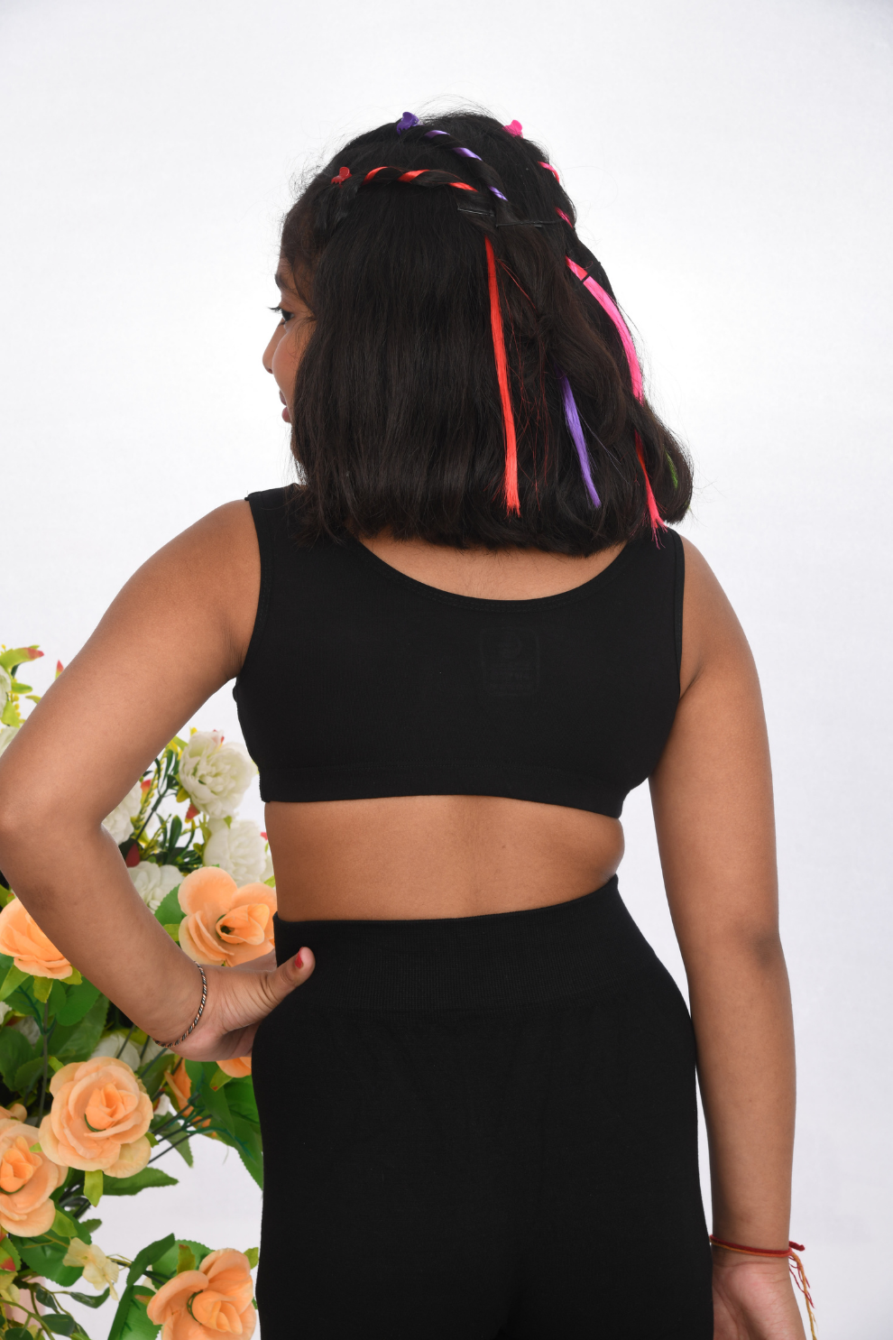 teen-preteen school going first training sports bra black back view