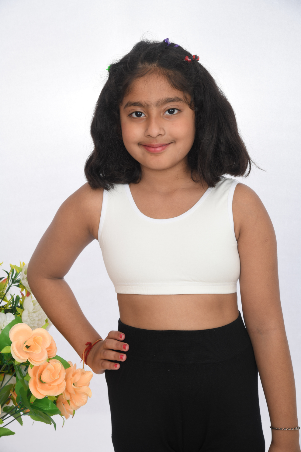 teen-preteen school going first training sports bra white front view