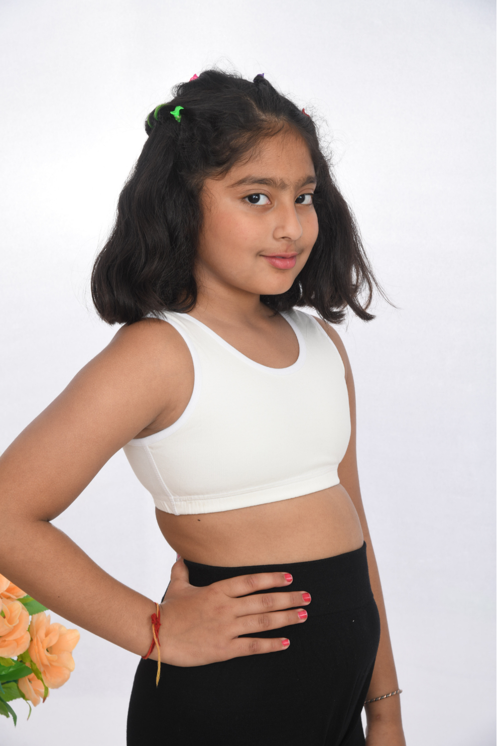 teen-preteen school going first training sports bra white side view