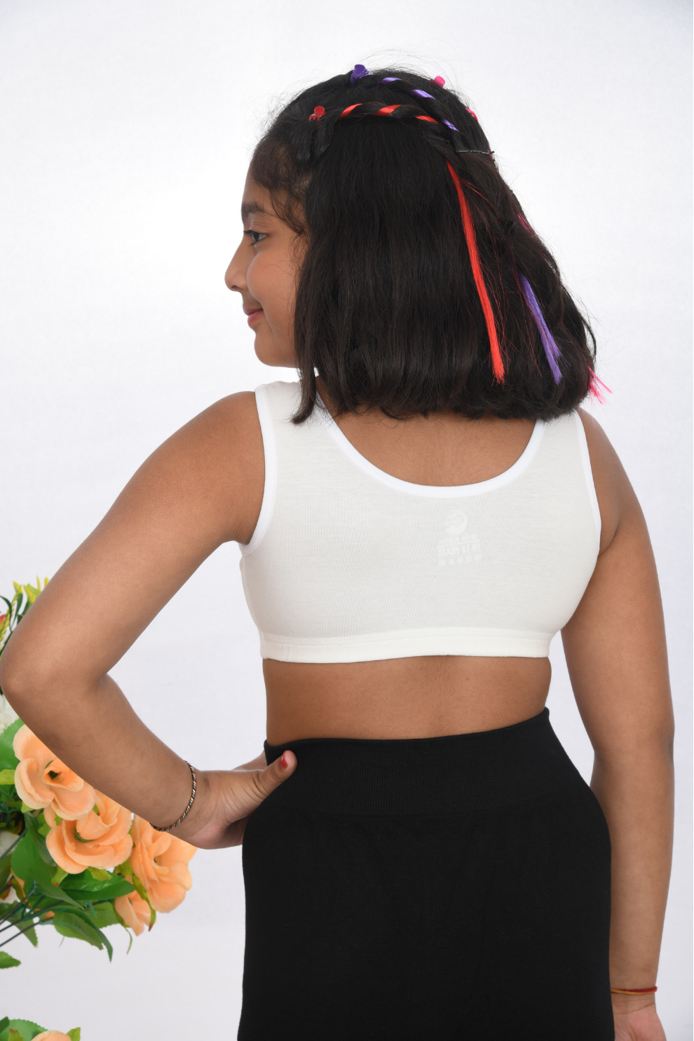 teen-preteen school going first training sports bra white back view