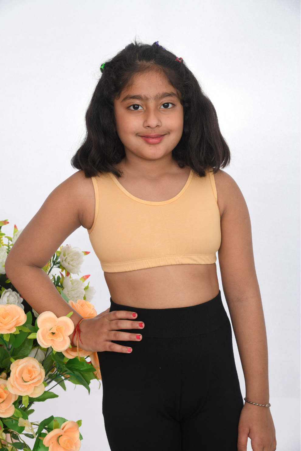 teen-preteen school going first training sports bra beige front view