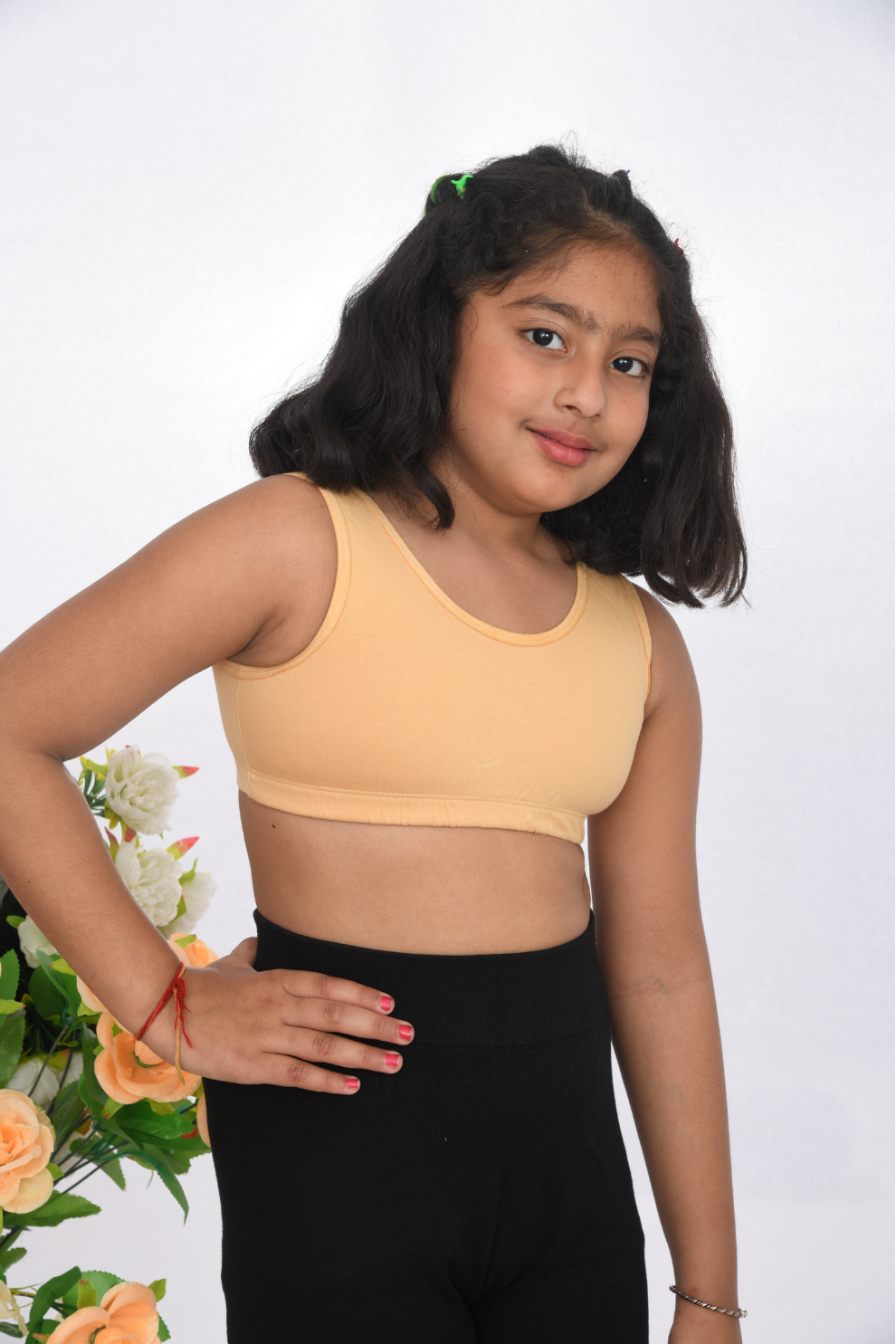 teen-preteen school going first training sports bra beige side view