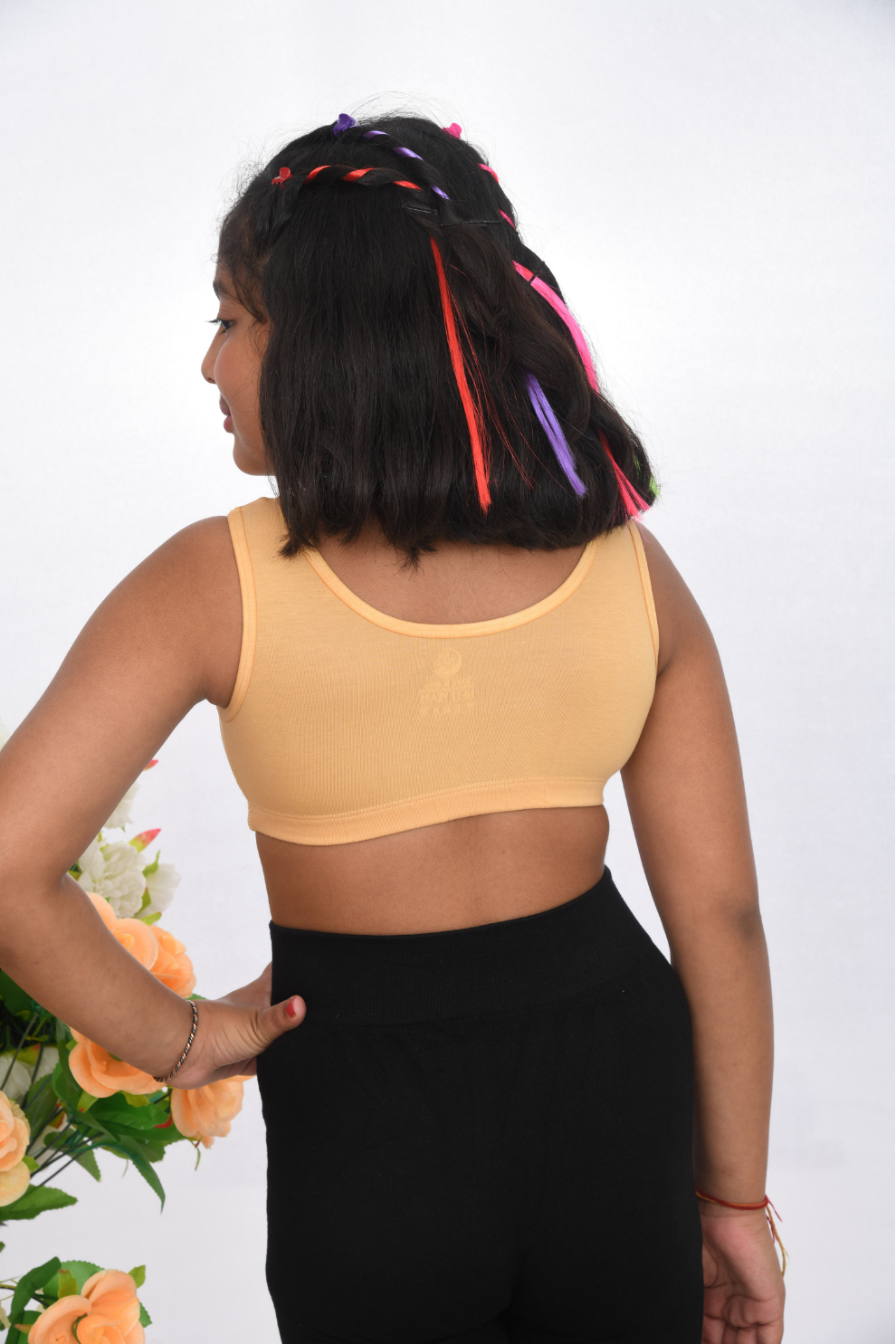 teen-preteen school going first training sports bra beige back view
