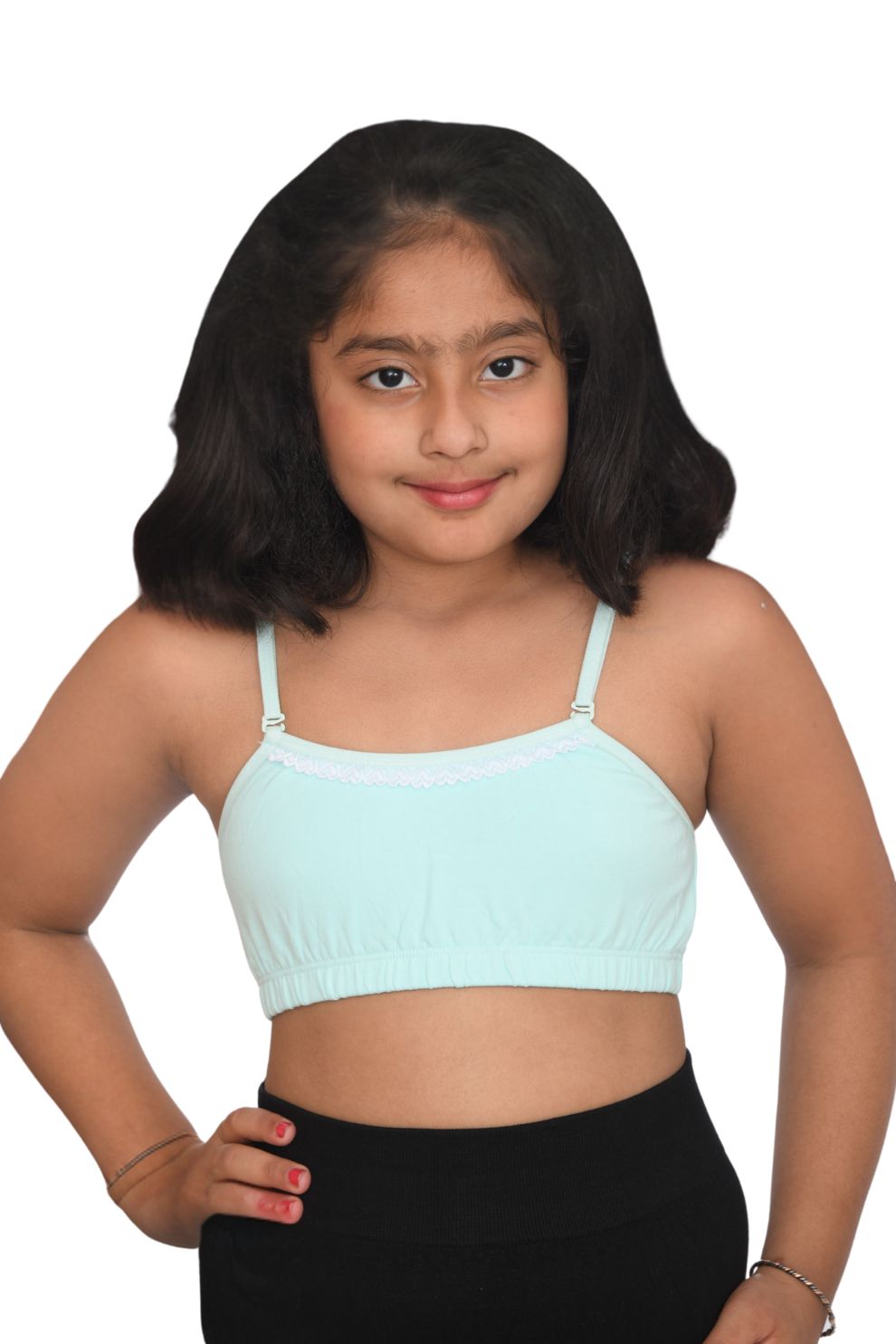 lace strap beginner bra for girls soft cotton kids innerwear Suno Chanda Front view sea green