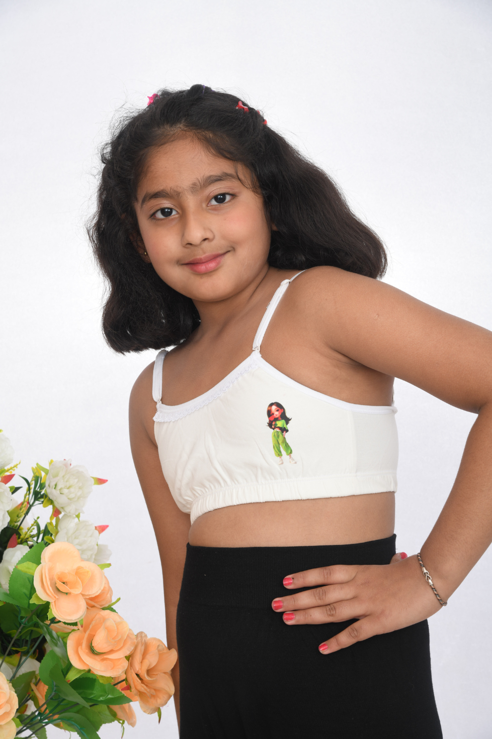 Suno Chanda  white cotton strap training bra side view for growing girls