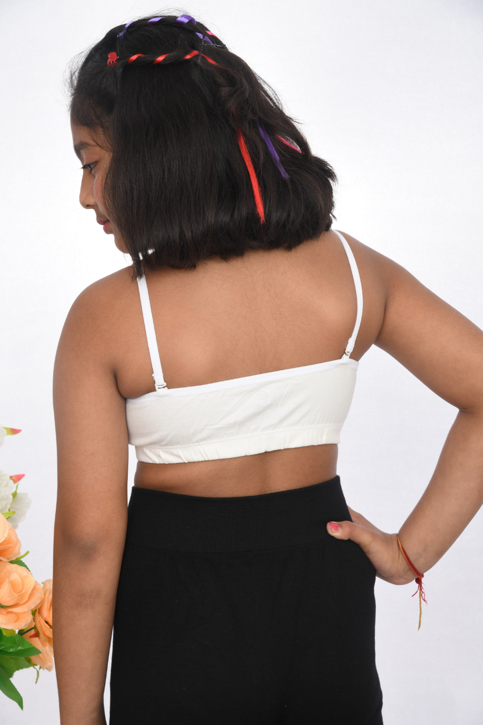 Suno Chanda White white cotton strap training bra back view for growing girls