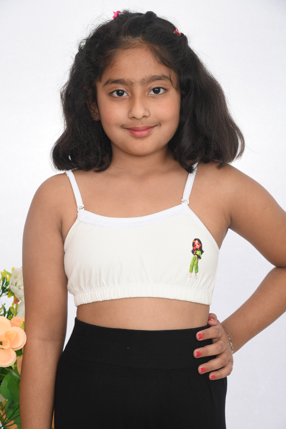 Suno Chanda White white cotton strap training bra front view for growing girls
